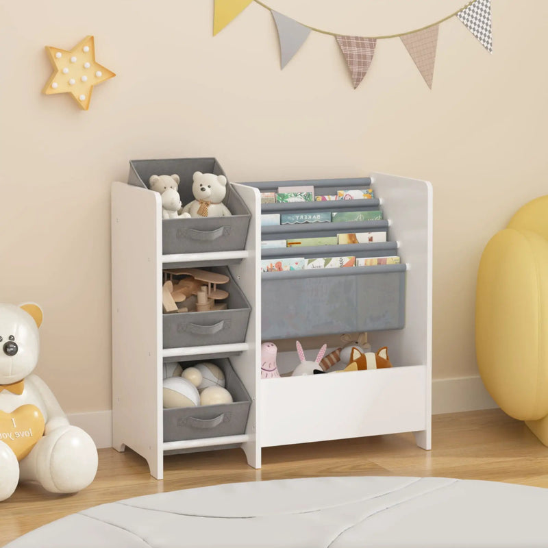Bookshelf And Toy Storage Organizer, Multifunctional 4 Tier With 3 Collapsible Drawers - White by Unique Piece Furniture