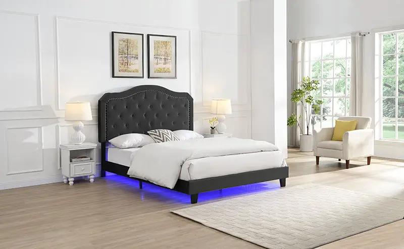 Queen Upholstered Bed Button Tufted with Curve Design by HouseOfZazla
