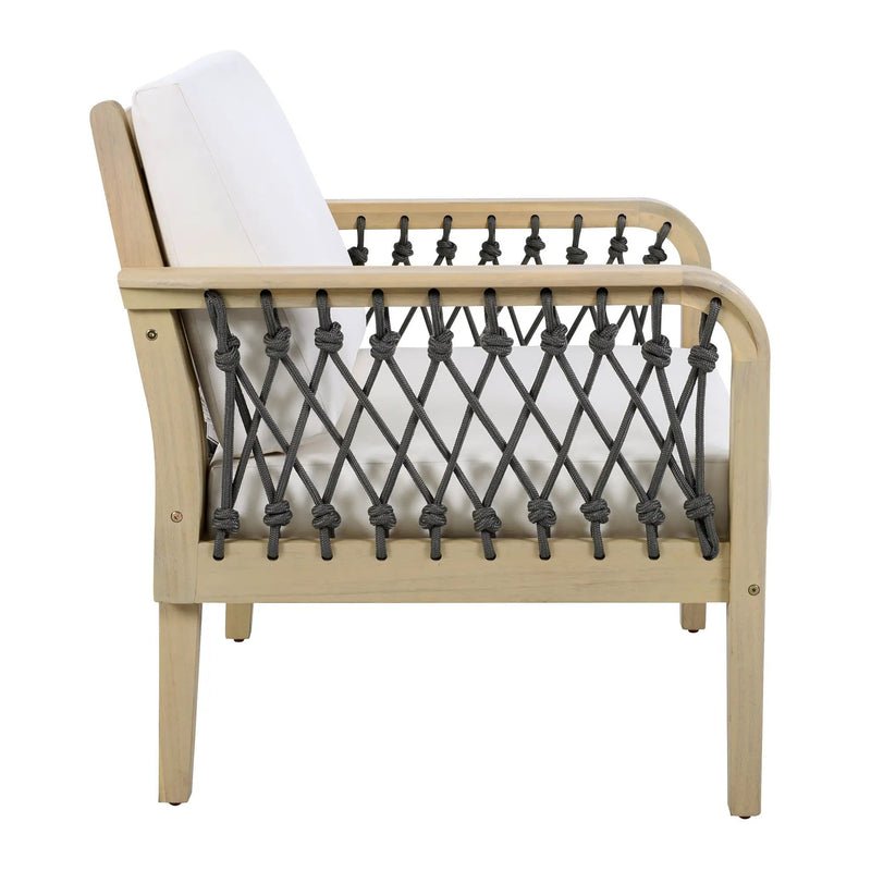 Outdoor Acacia Wood Club Chair with Handwoven Rope, Light Teak Finish by HouseOfZazla
