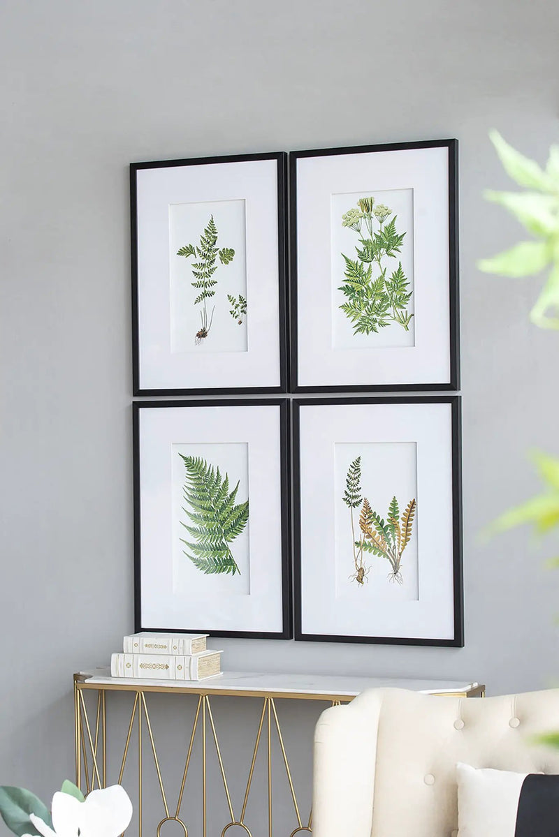 Botanical And Fern Wall Art, Wall Decor For Living Room Dining Room Entryway (Set of 4) - White / Black by Unique Piece Furniture
