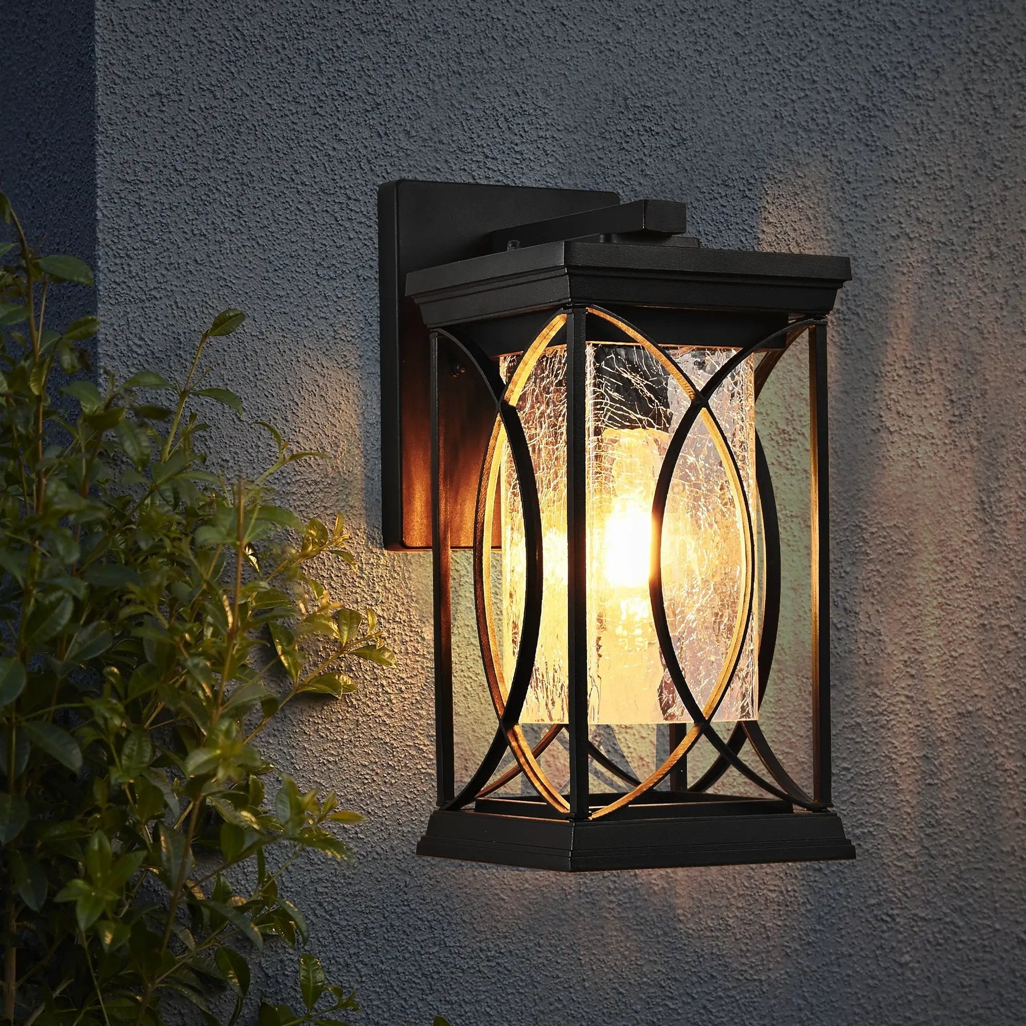14'(H) Black Outdoor Wall Lantern with Crackled Glass by HouseOfZazla