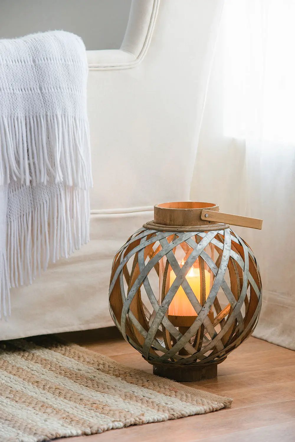 Decorative Lantern With Handle, Wooden Lantern For Indoor Outdoor, Home Garden, Wedding - Silver by Unique Piece Furniture