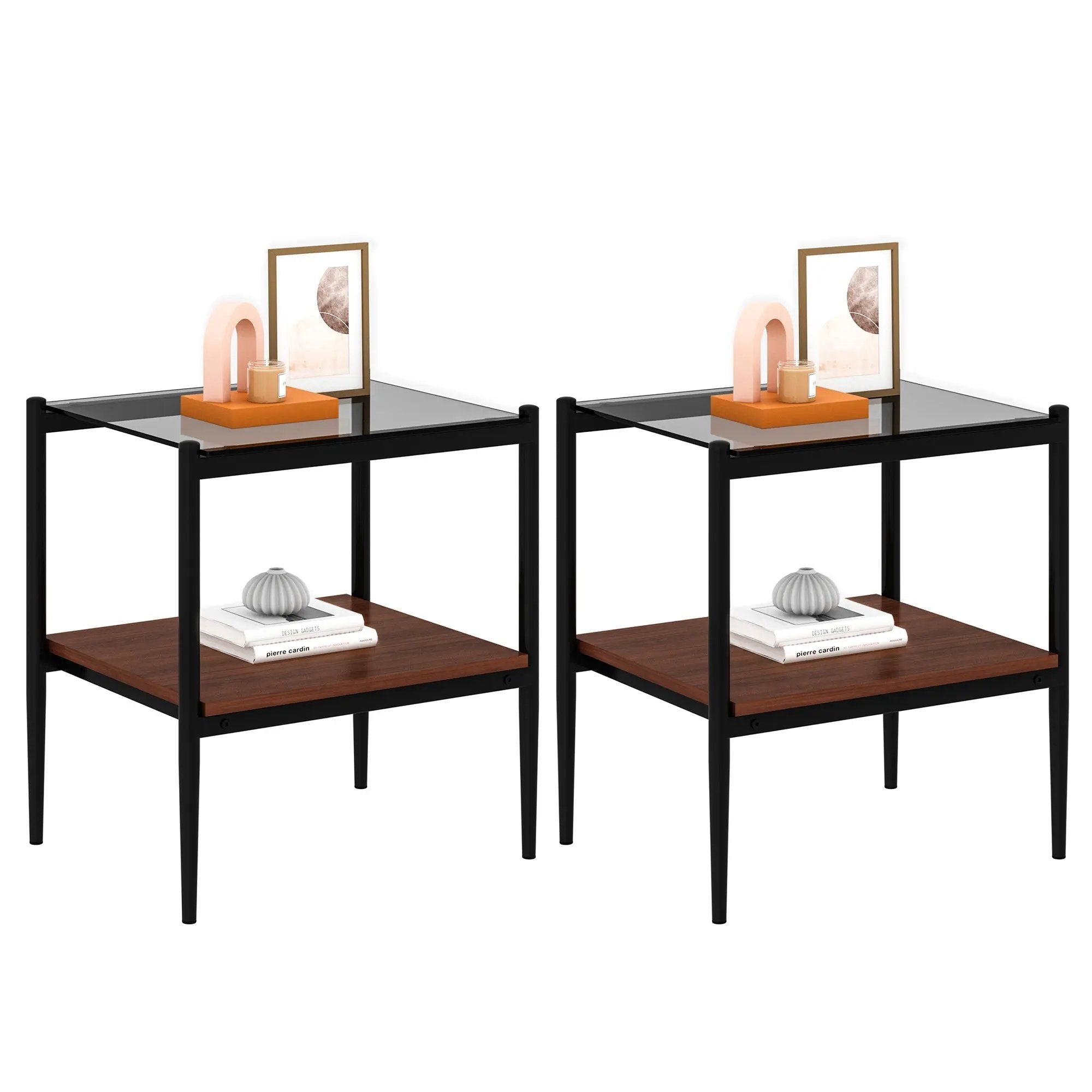 Set of 2 Rectangle End Table Gray Glass by HouseOfZazla