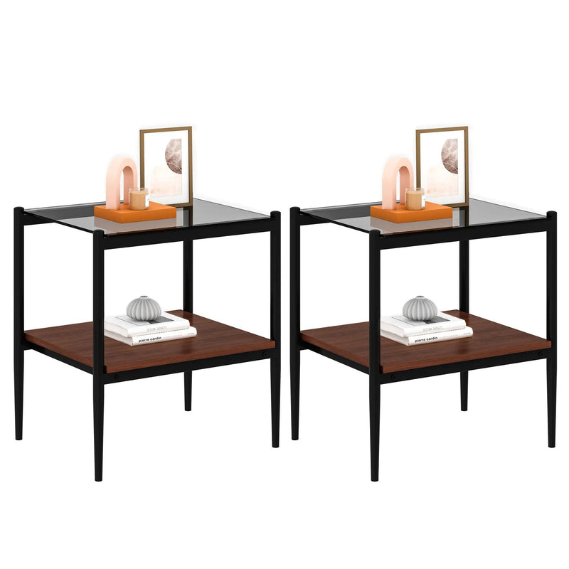 Set of 2 Rectangle End Table Gray Glass by HouseOfZazla