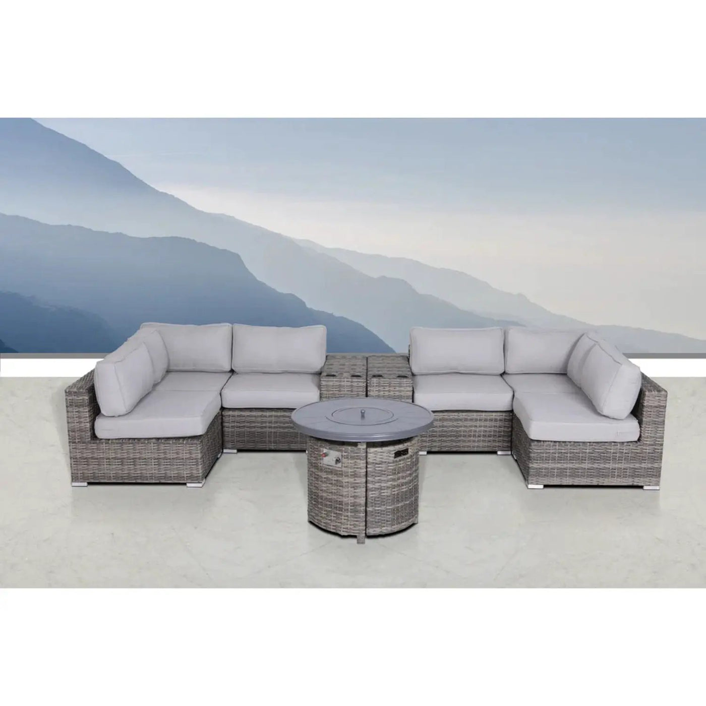 Wicker Outdoor Lounge Set With Cushions And Fire Pit by Unique Piece Furniture