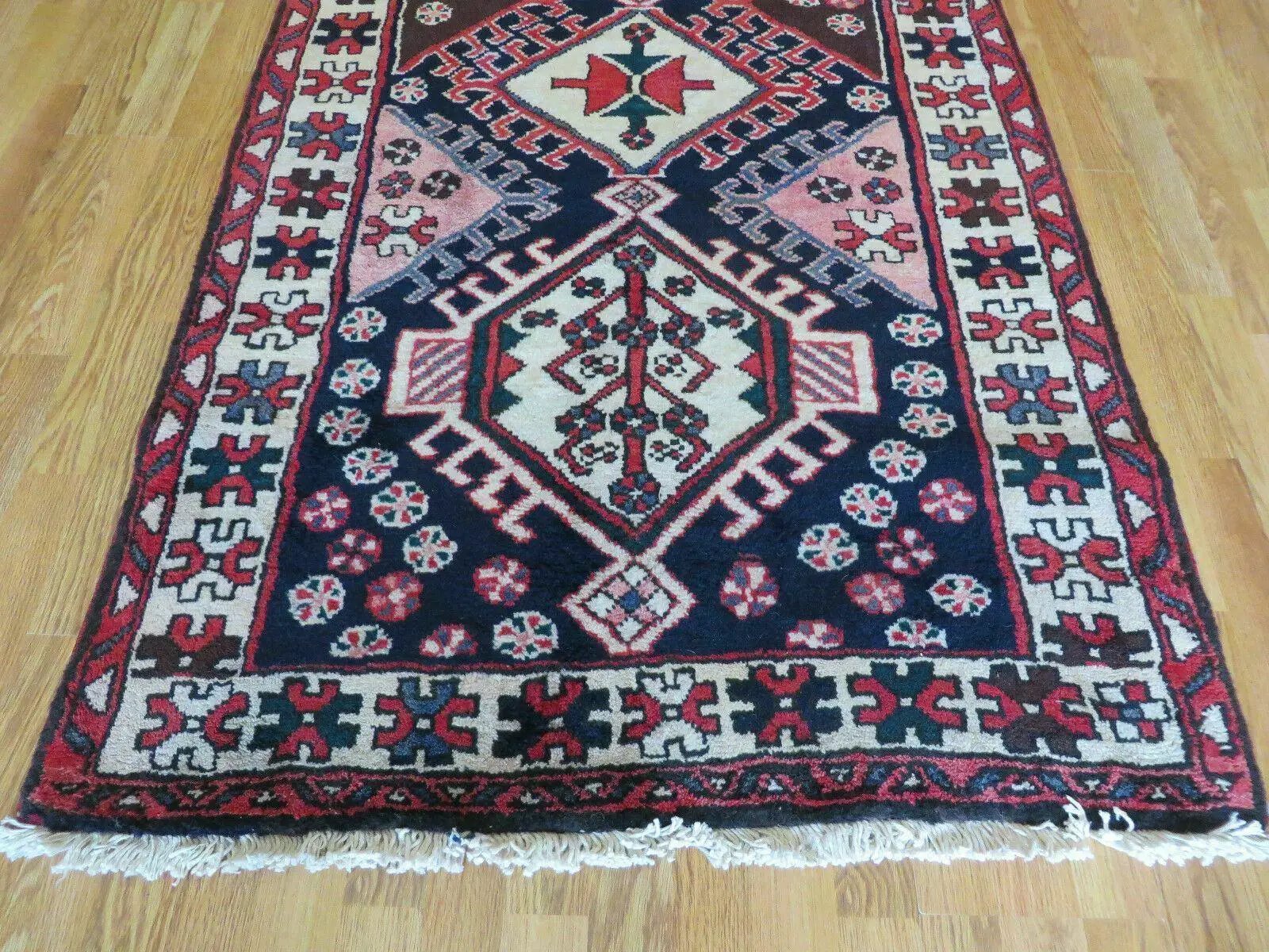 Persian Runner Rug 3.5 x 10.7, Karajeh Heriz Rug, Navy Blue, Geometric Medallions by Jewel Rugs
