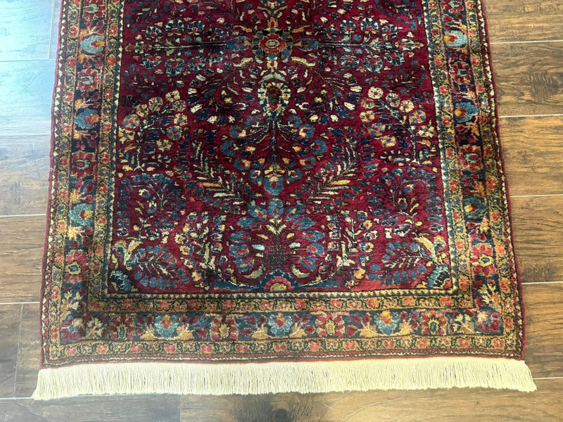 Antique Persian Sarouk Rug 3.6 x 5, Red, 1920s Persian Carpet by Jewel Rugs
