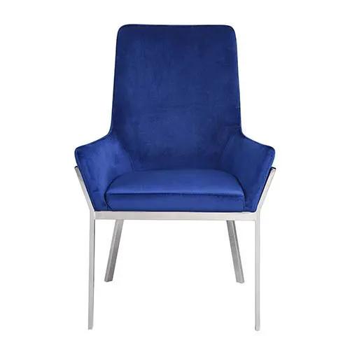 Cambrie - Side Chair (Set of 2) - Blue Velvet & Mirrored Silver by Unique Piece Furniture