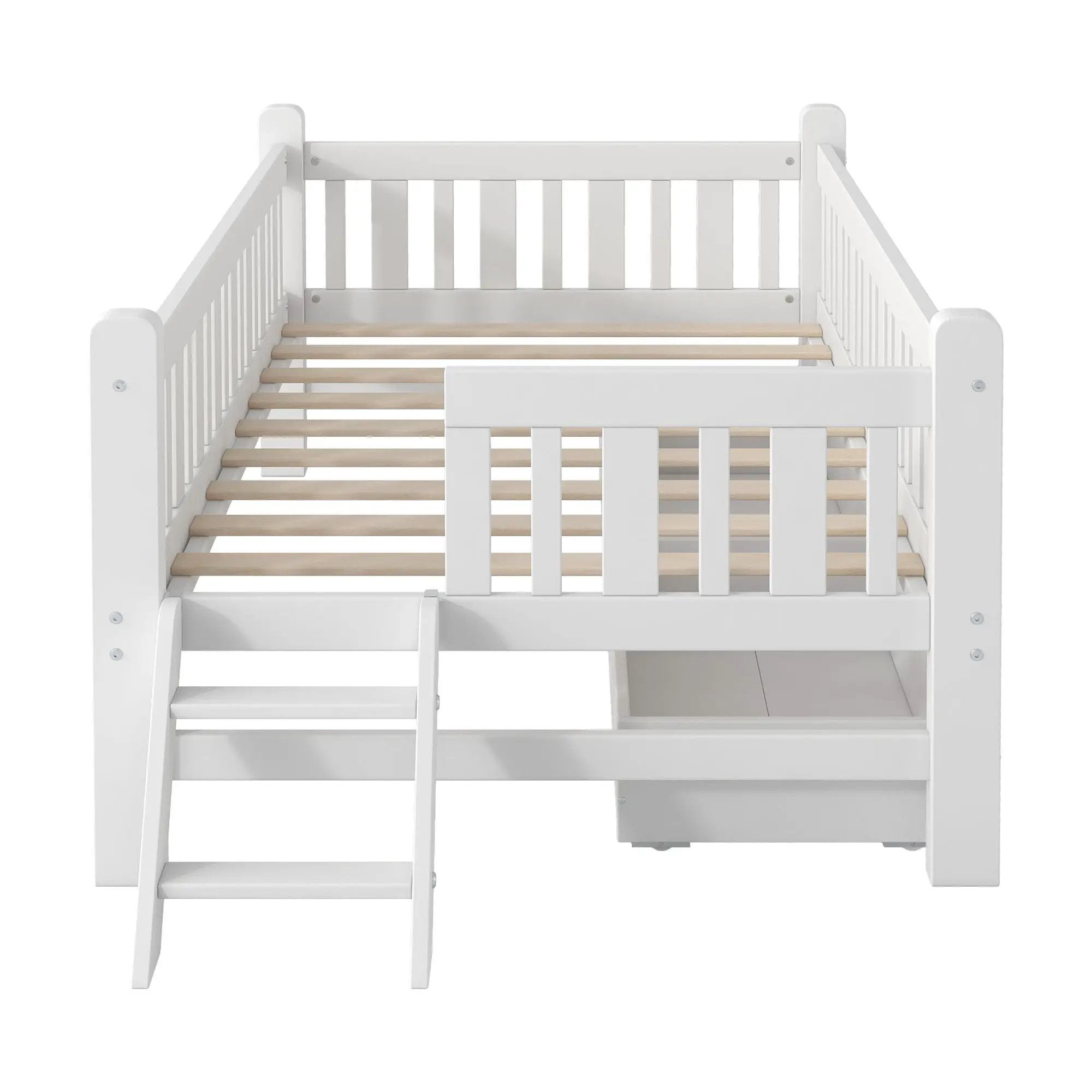 Platform Bed With Guardrail And 2 Drawers