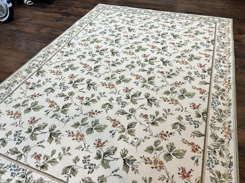 Vintage Stark Carpet 7x10, Ivory and Green, European Aubusson Design, Allover Pattern, Stark Rug by Jewel Rugs