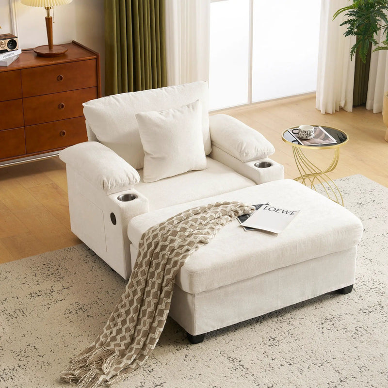 Fabric Sofa Bed With Cupholders And USB Charging Ports Chair For Living Room by HouseOfZazla