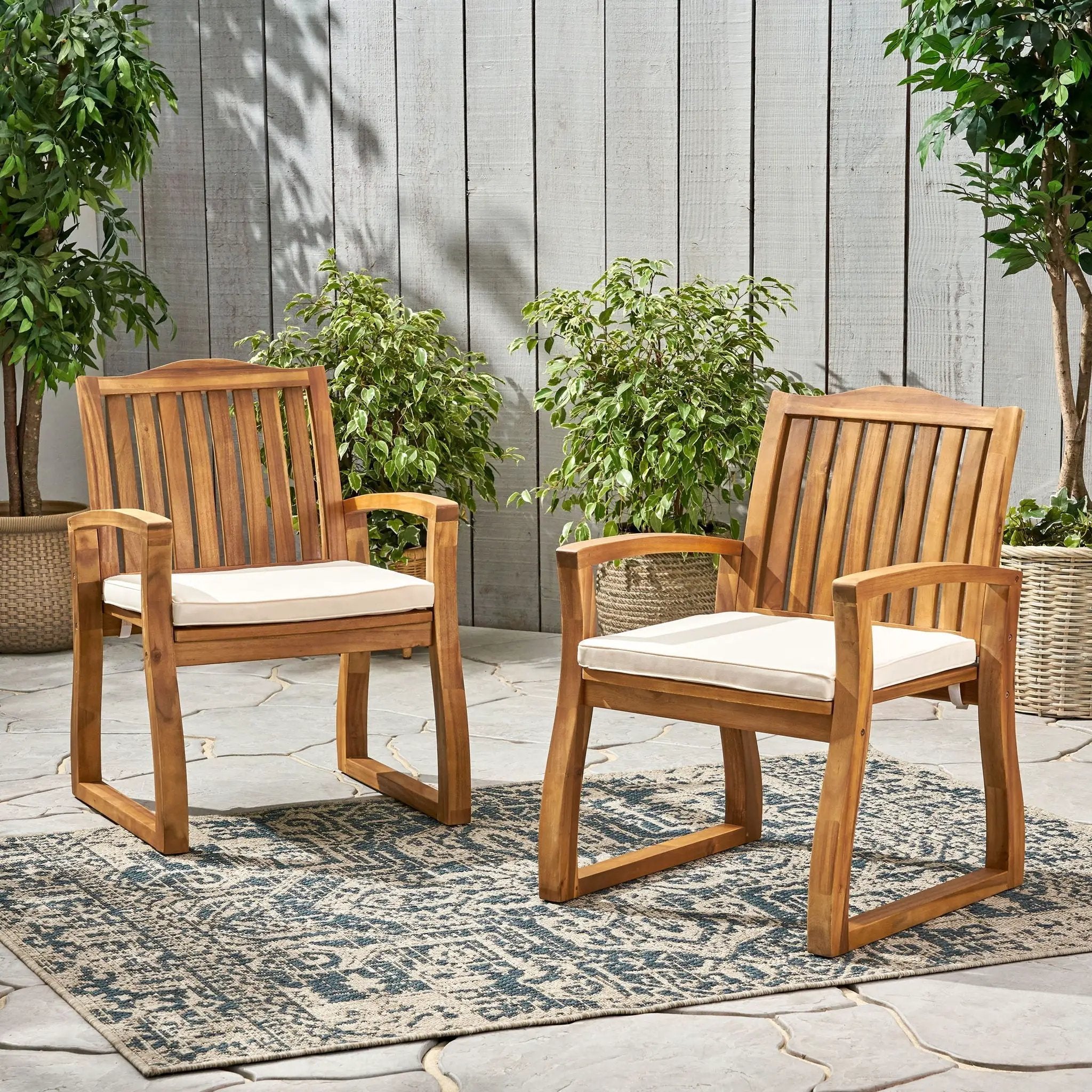 Della Wood Armchair Set of 2 Outdoor Dining Chairs - Cream by HouseOfZazla
