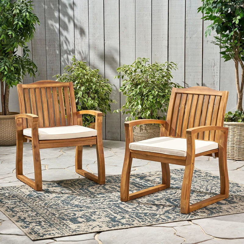 Della Wood Armchair Set of 2 Outdoor Dining Chairs - Cream by HouseOfZazla