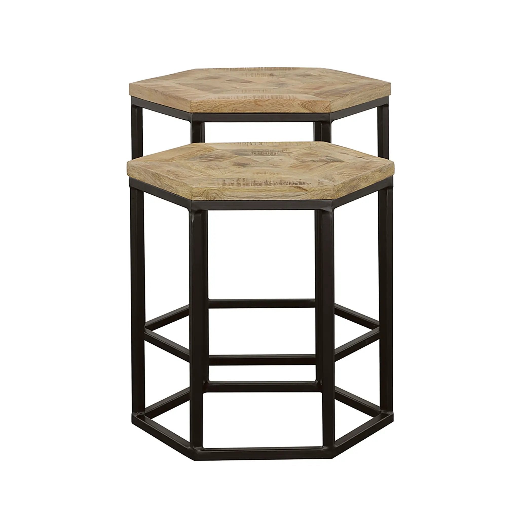 2 Piece Nesting Table With Hexagon Base - Brown by HouseOfZazla