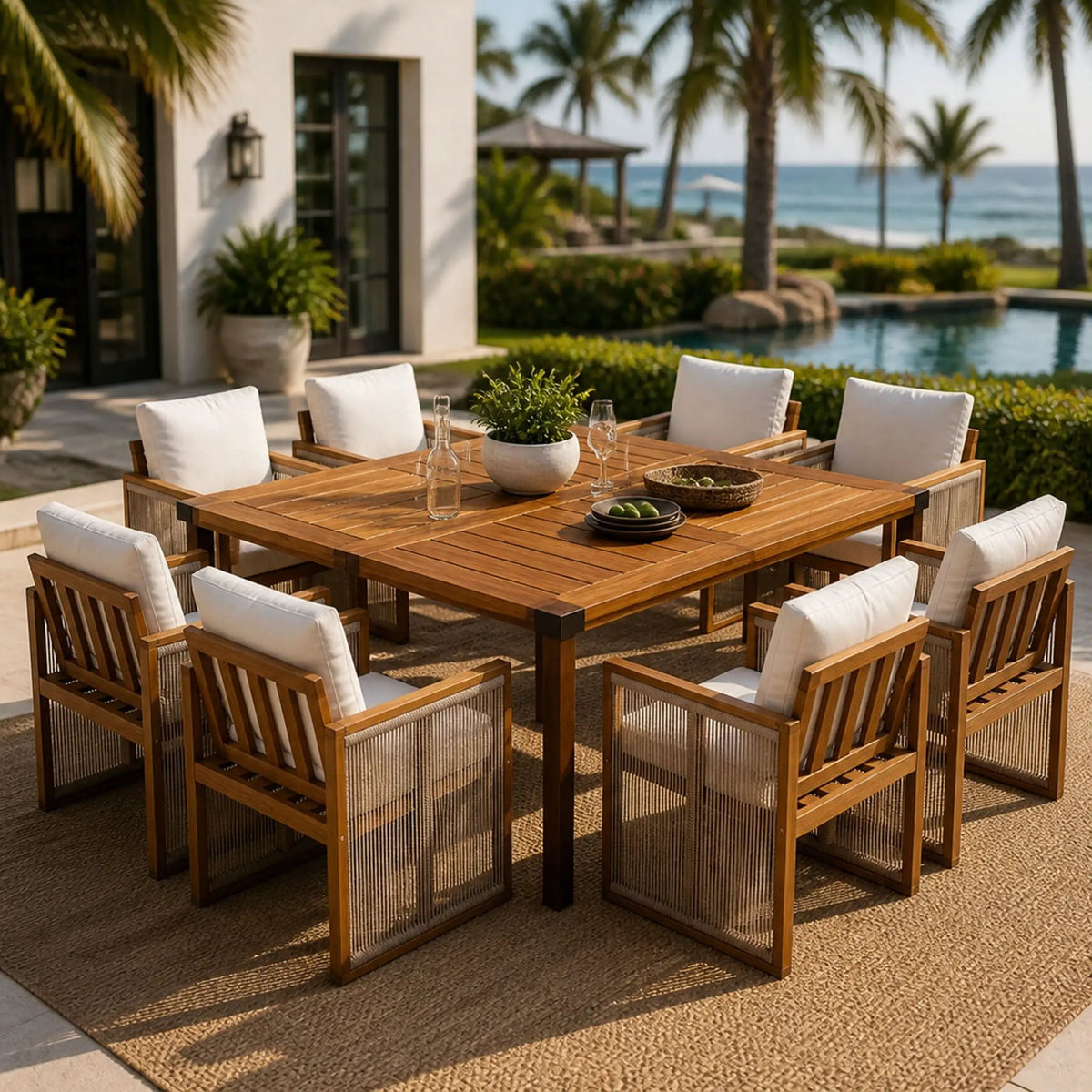 9-Piece Acacia Wood Outdoor Patio Dining Set by HouseOfZazla