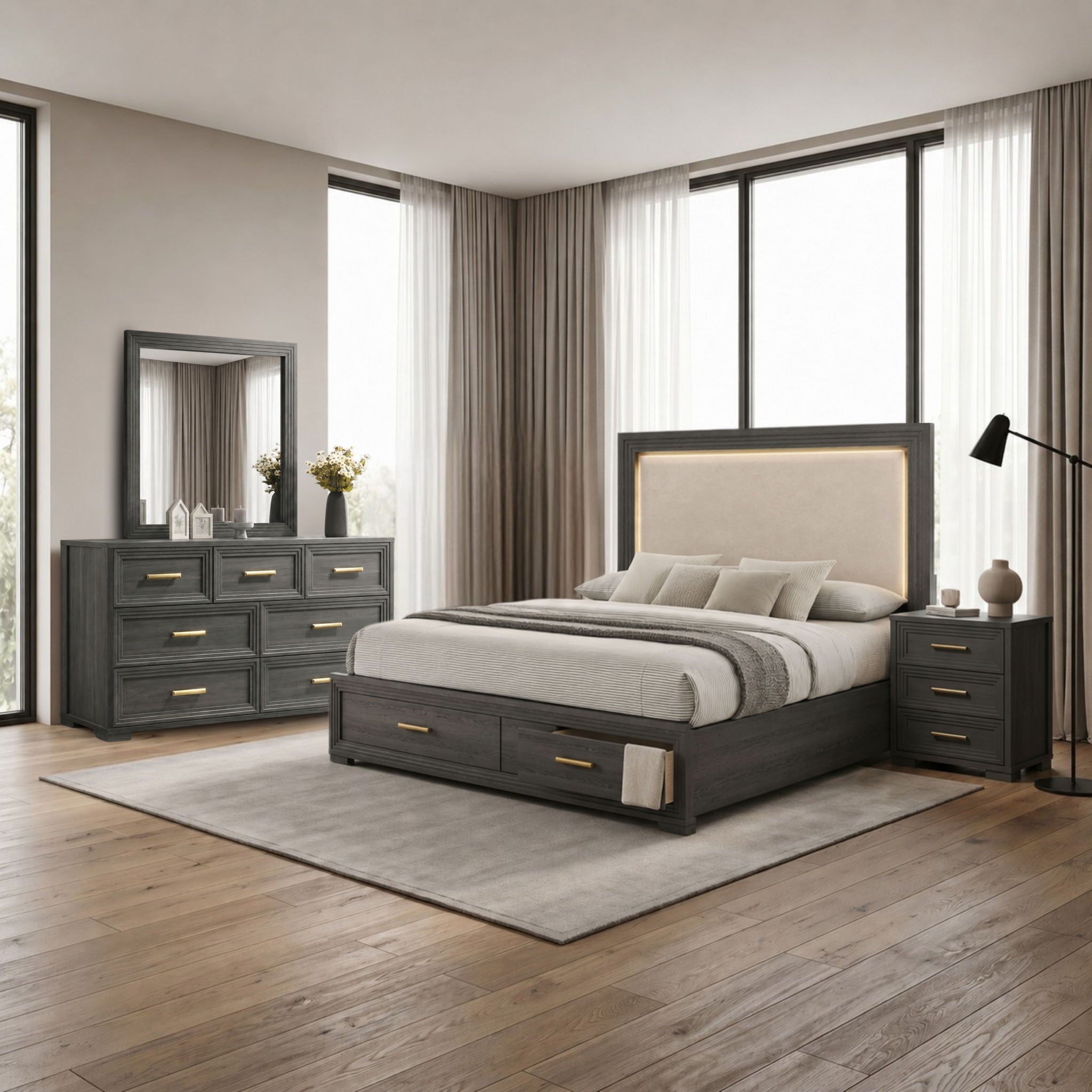 Colorado - Bedroom Set With Upholstered LED Headboard by HouseOfZazla