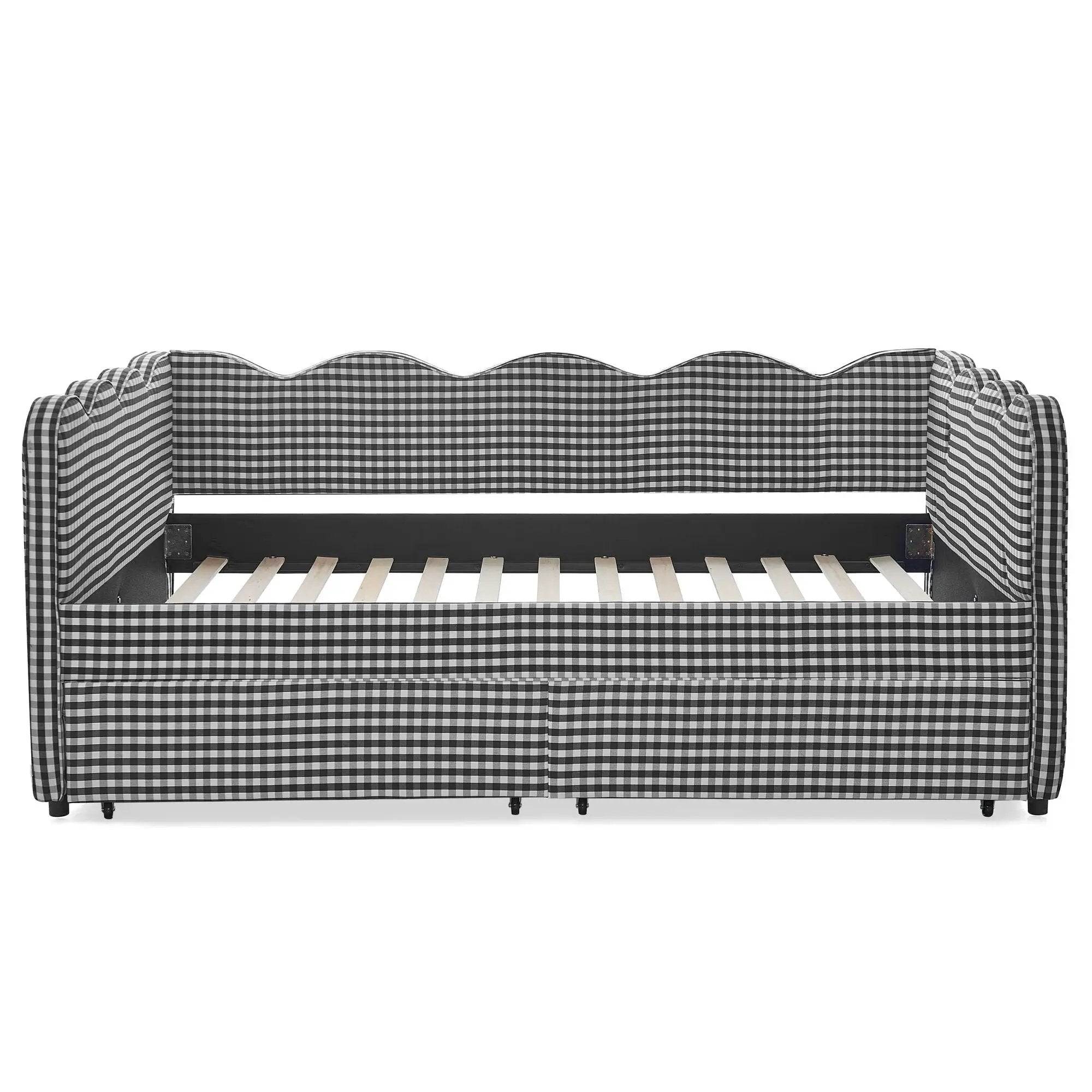 Gingham Daybed With USB Charging Port, Wave-Shaped Design by HouseOfZazla