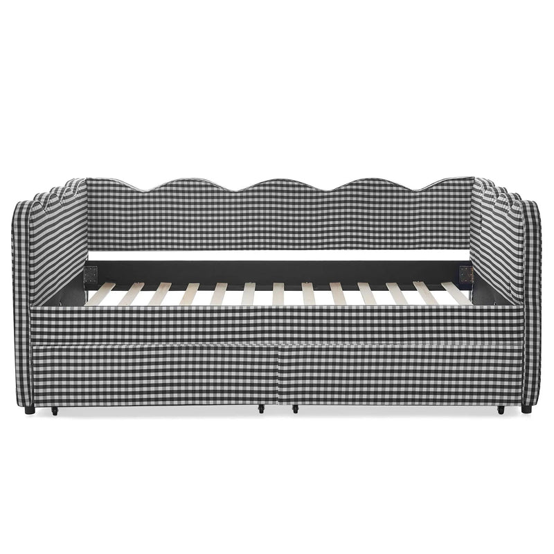 Gingham Daybed With USB Charging Port, Wave-Shaped Design by HouseOfZazla