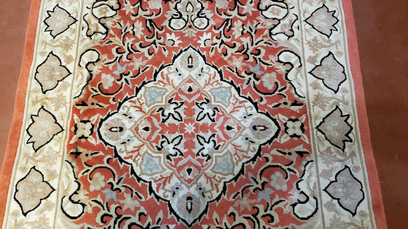 3x5 Red Chinese Plush Rug, Hand Knotted Soft Wool Carpet, Medallion Rug, Fine Vintage Rug, 120 Line, Small Area Rug by Jewel Rugs