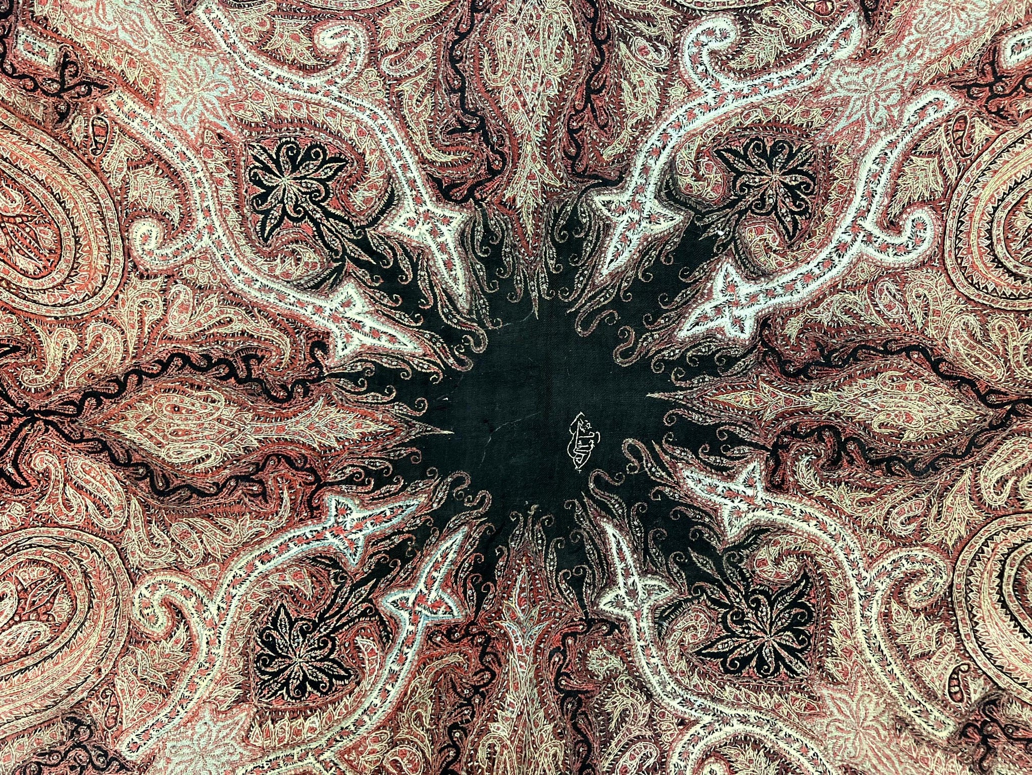 Antique Indian Kashmiri Shawl, Needlework, Signed By Masterweaver, Handmade, Rare by Jewel Rugs