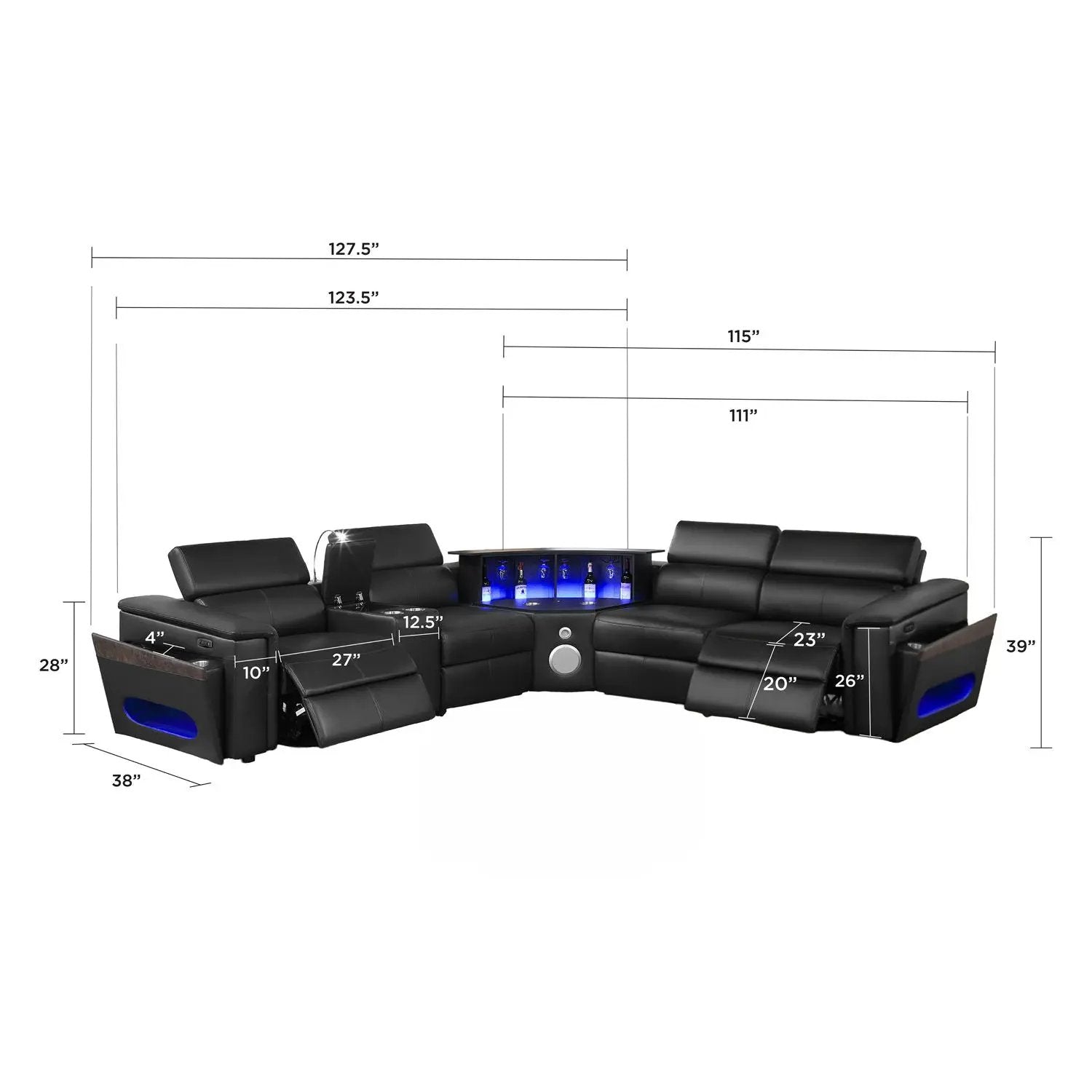Nova - Sectional With Bluetooth Speaker, LED And Lifting Wine Cabinet by HouseOfZazla