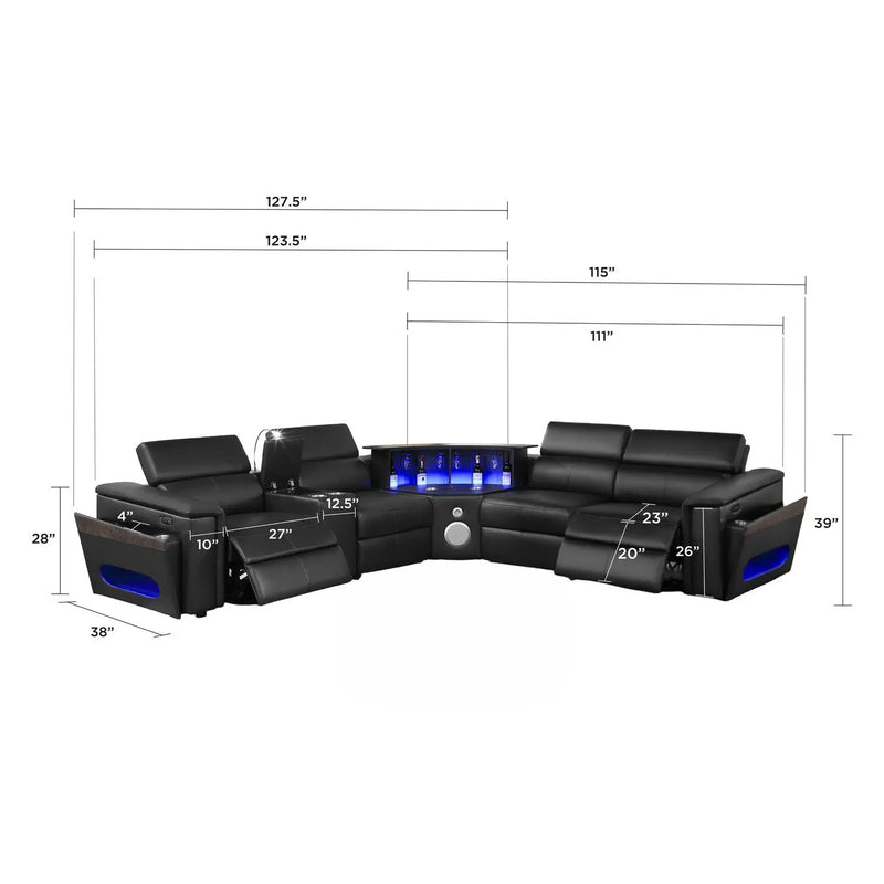 Nova - Sectional With Bluetooth Speaker, LED And Lifting Wine Cabinet by HouseOfZazla