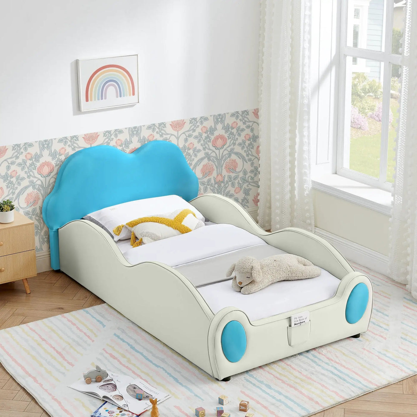 Cute Cloud Shape Bed With Guardrails Cartoon Design, Storage Pocket by Unique Piece Furniture