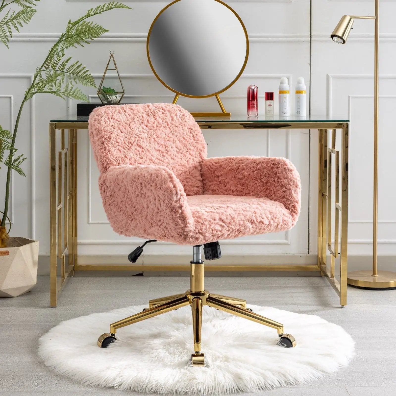 Office Chair, Artificial Rabbit Hair Home Office Chair With Metal Base, Adjustable Desk Chair Swivel Office Chair, Vanity Chair by HouseOfZazla