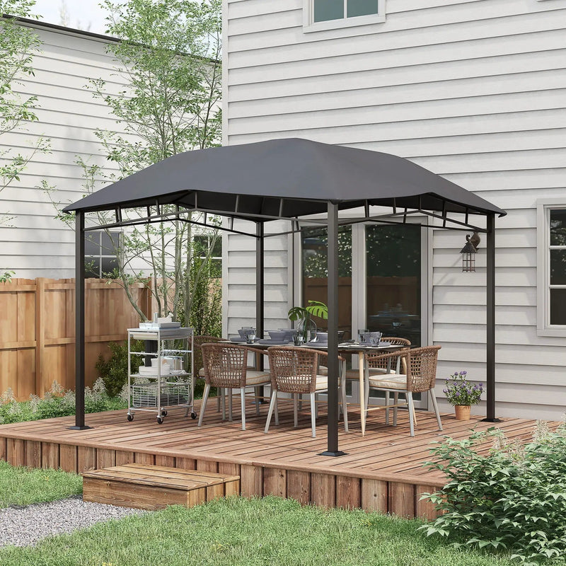 Outsunny - 10' x 10' Soft Top Patio Gazebo Outdoor Canopy With Unique Geometric Design Roof, All-Weather Steel Frame - Gray by HouseOfZazla