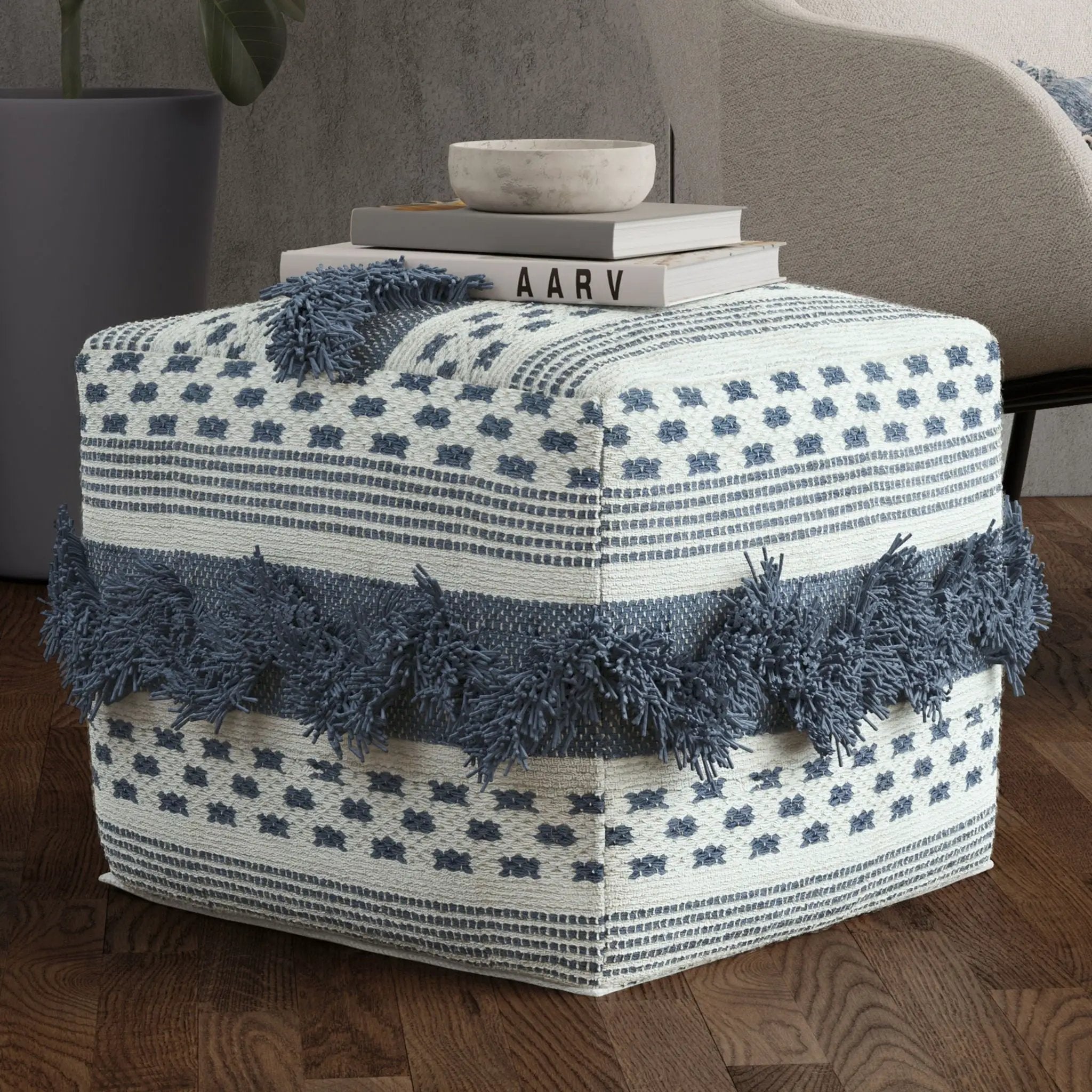 Bowden - Square Pouf Ottoman - Gray by HouseOfZazla