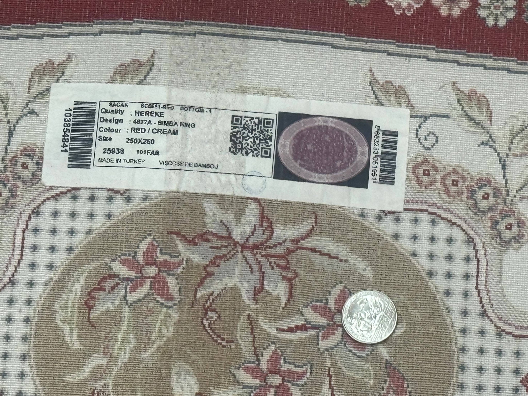 Large Round Turkish Silk Rug 8x8, Hunting Design, Dark Red & Ivory, Bamboo Silk by Jewel Rugs