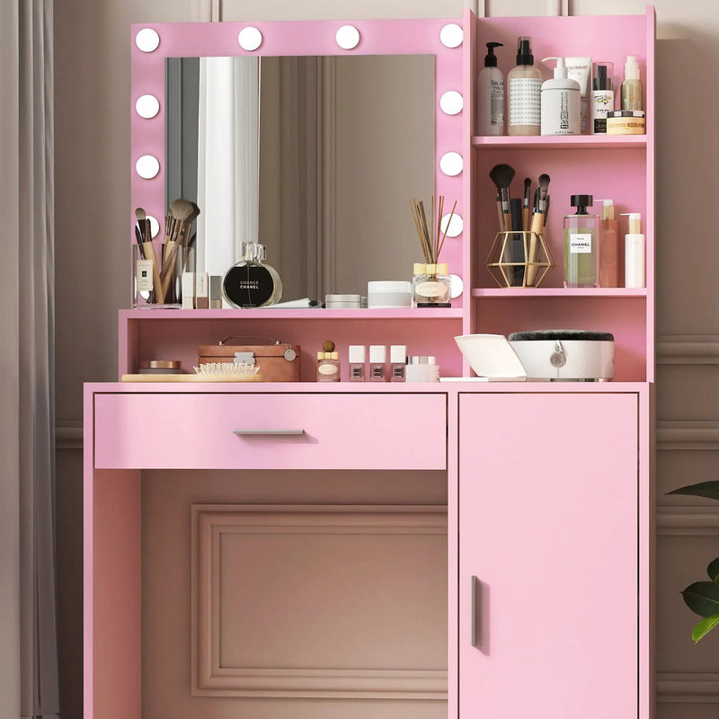 Pink Vanity Desk with Mirror & Light by HouseOfZazla