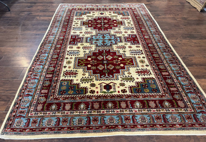 Turkish Kazak Rug 6x9, Geometric Medallions by Jewel Rugs