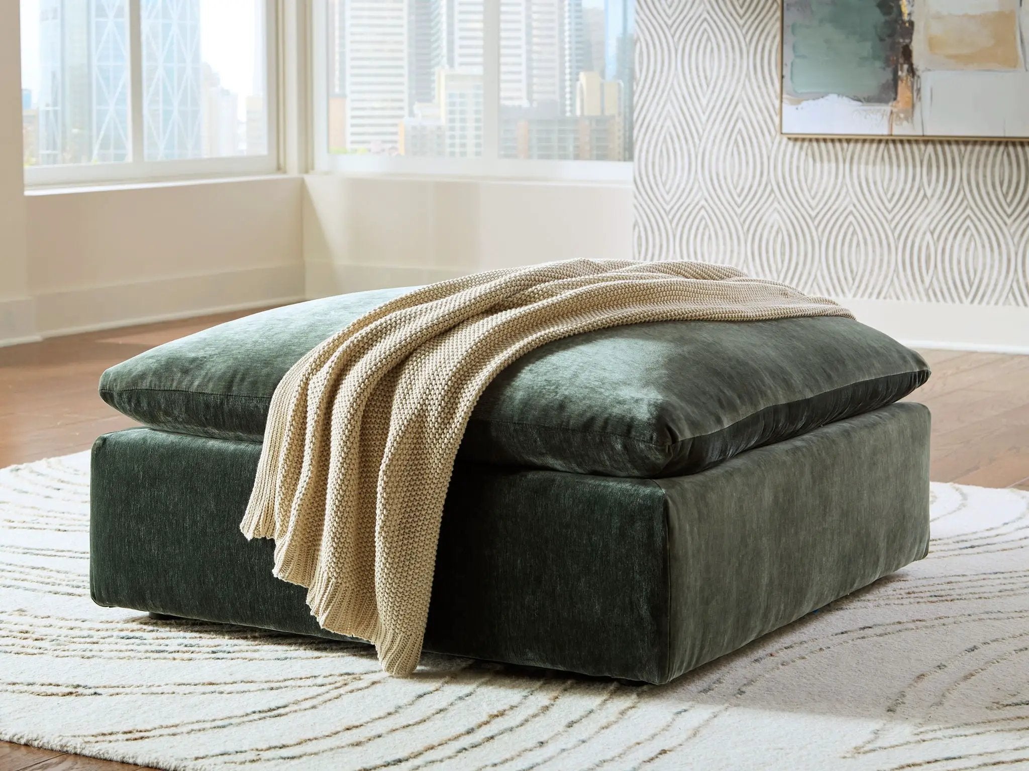Carriage View - Oversized Accent Ottoman - Jade by Unique Piece Furniture