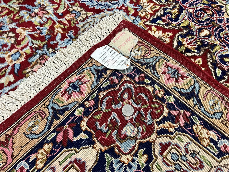 Persian Kirman Rug 7x10, Hand Knotted Wool Floral Medallion Carpet, Dark Red by Jewel Rugs