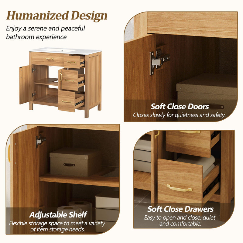 Bathroom Vanity, 2 Soft Close Doors, 3 Soft Close Drawers, Adjustable Shelf - Wood by HouseOfZazla