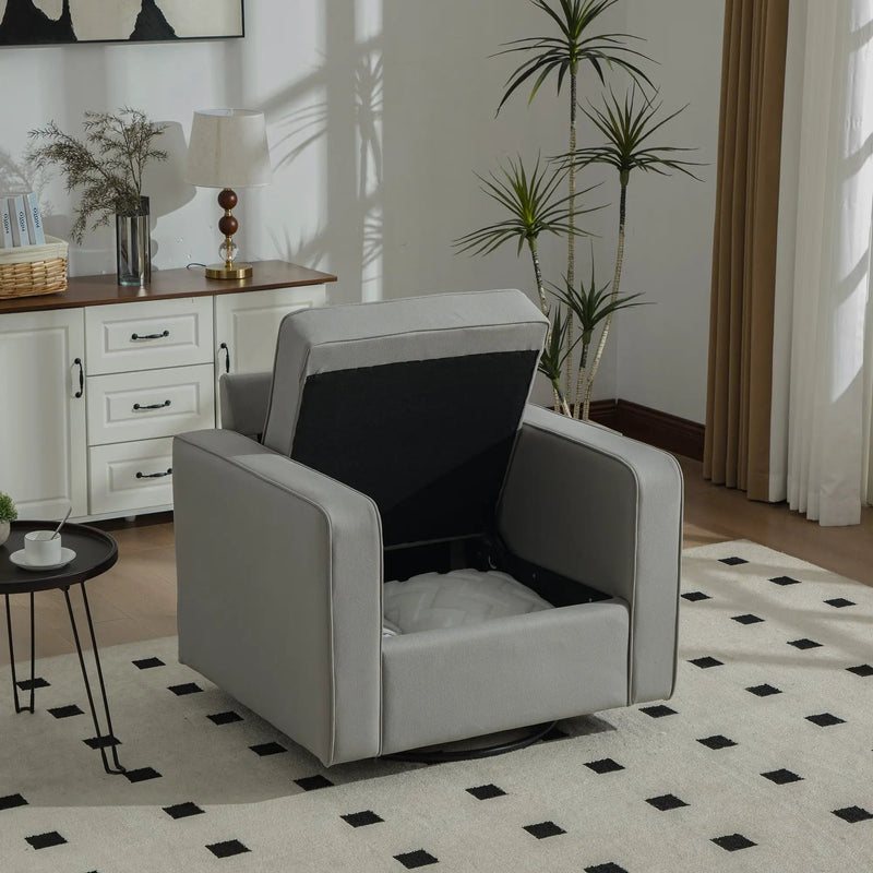33.6''W Upholstered 360° Swivel Armchair with Hidden Storage by HouseOfZazla