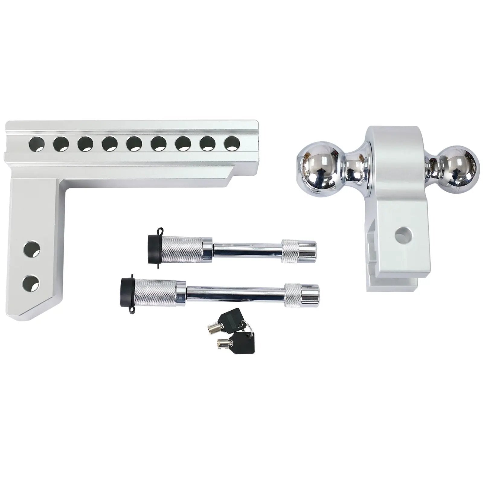 Alu - Adjustable Trailer Drop Hitch 2" Receiver 8" Adjustable - Silver by HouseOfZazla