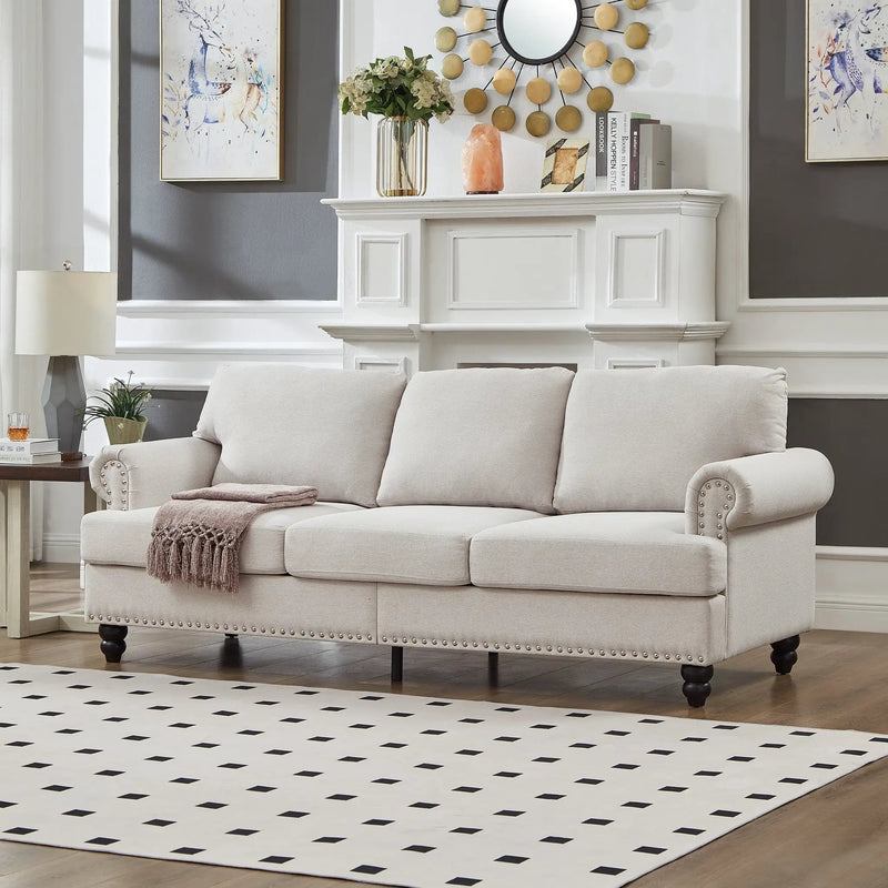 83" Modern Classic Design with Nails Living Room Three Seater Sofa by HouseOfZazla