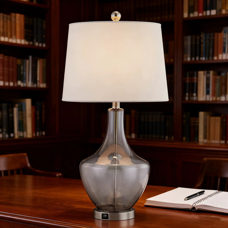 26-Inches Tall Single Glass Table Lamp with USB Charging Port by HouseOfZazla