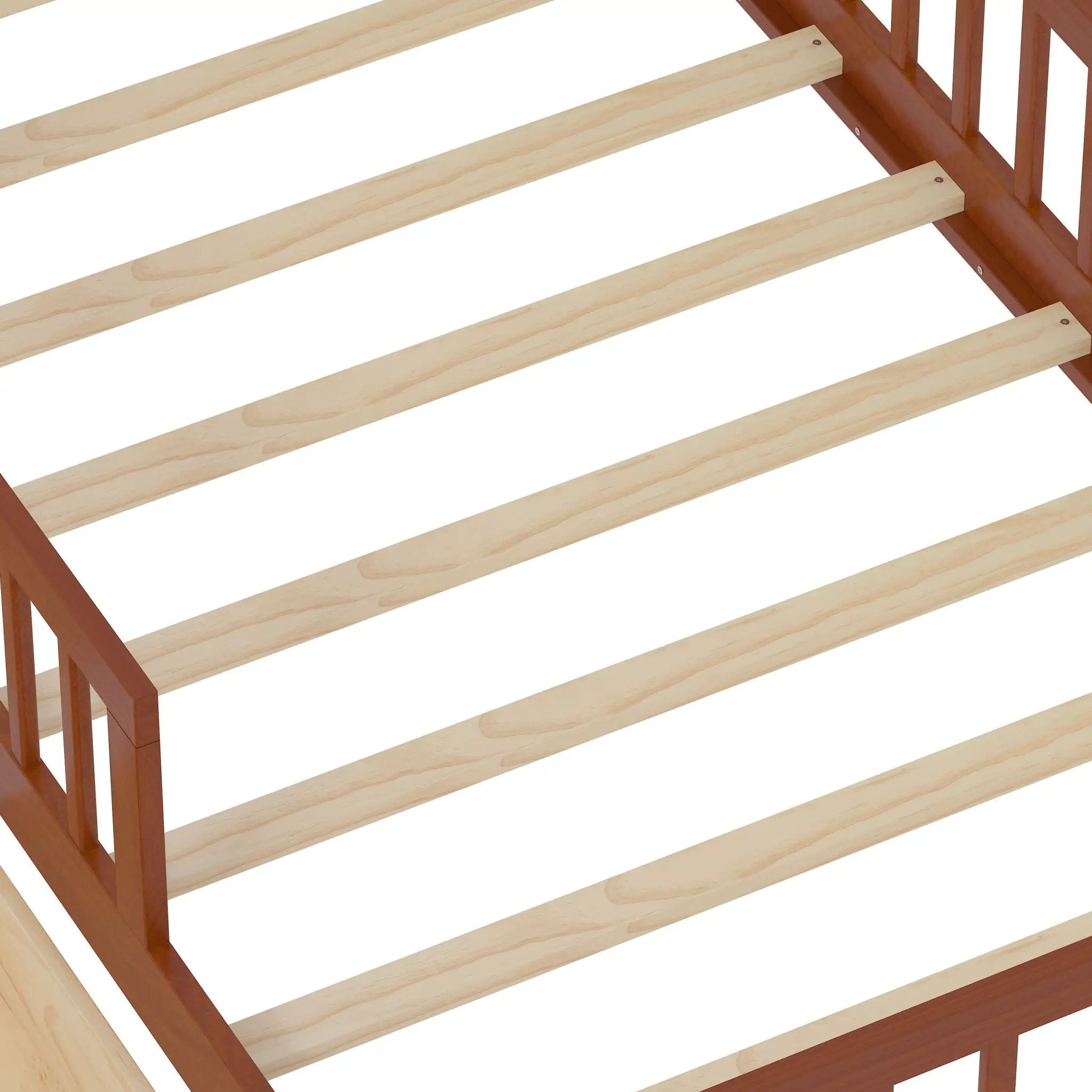 Bed With Headboard Storage Rack, 2 Under Bed Drawers, 3 Side Guardrails For Safety by HouseOfZazla
