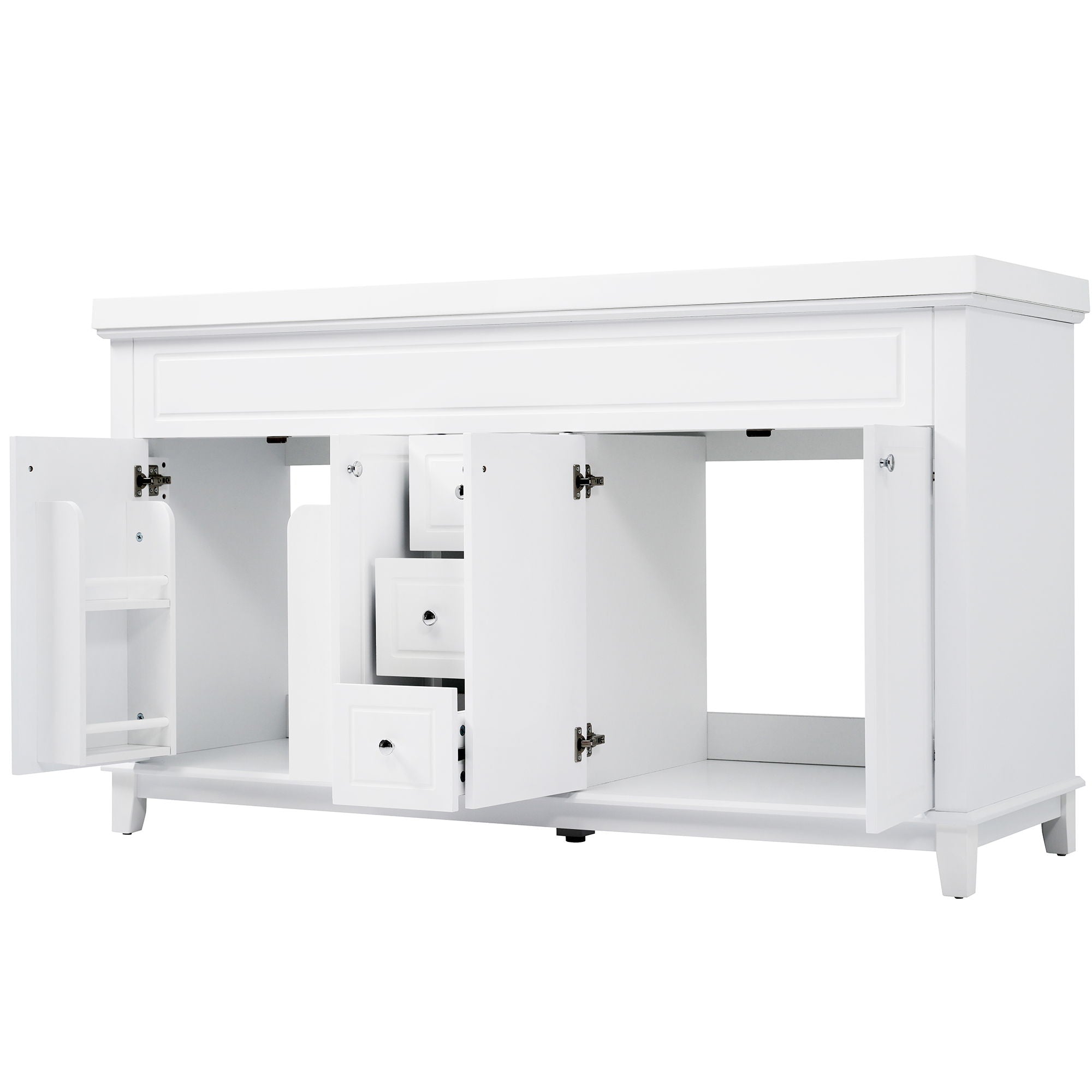 Bathroom Vanity With Double Sinks, 3 Drawers & 4 Doors - White