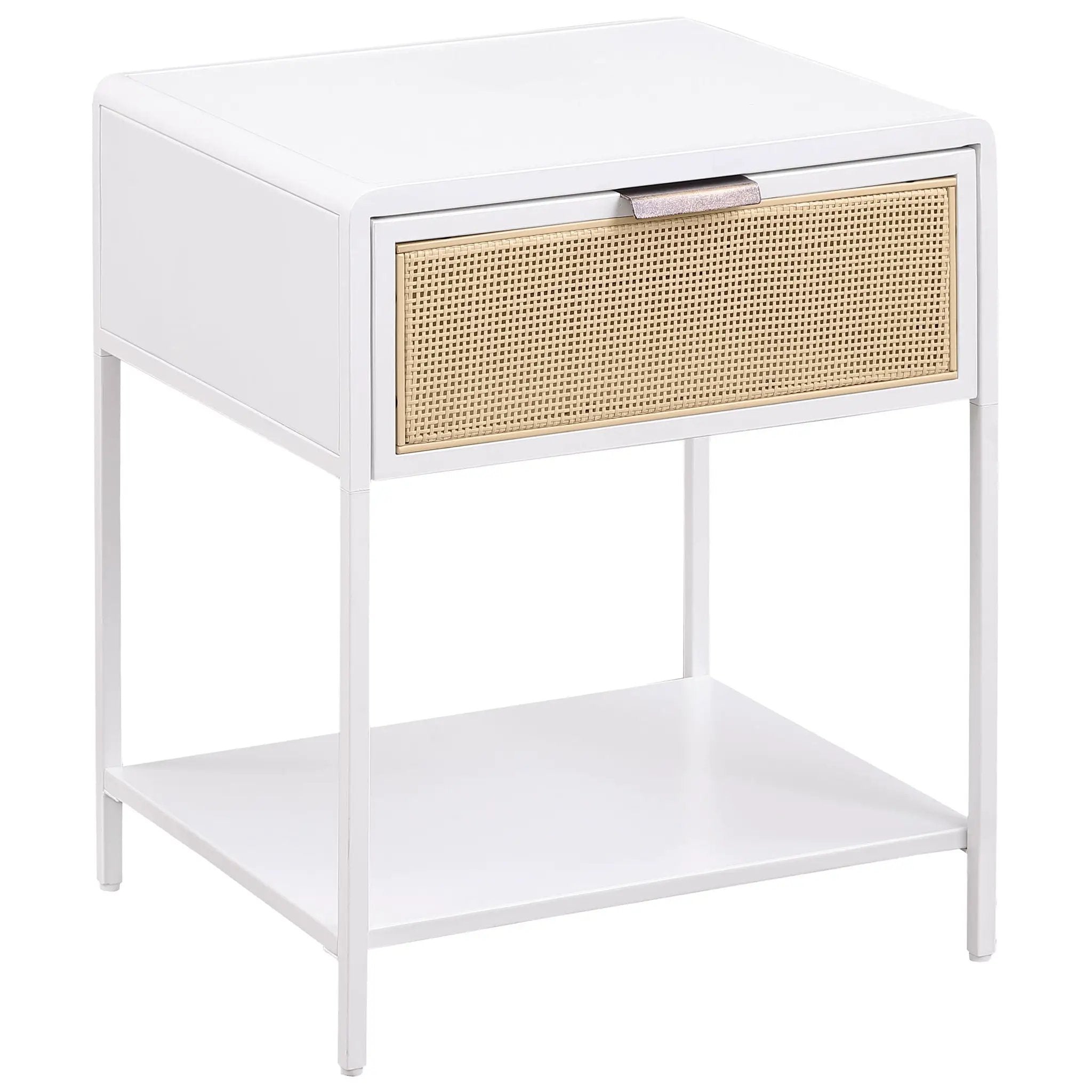 Amherst 1-drawer Radio Weave Cane Metal Bedside Table White by Unique Piece Furniture