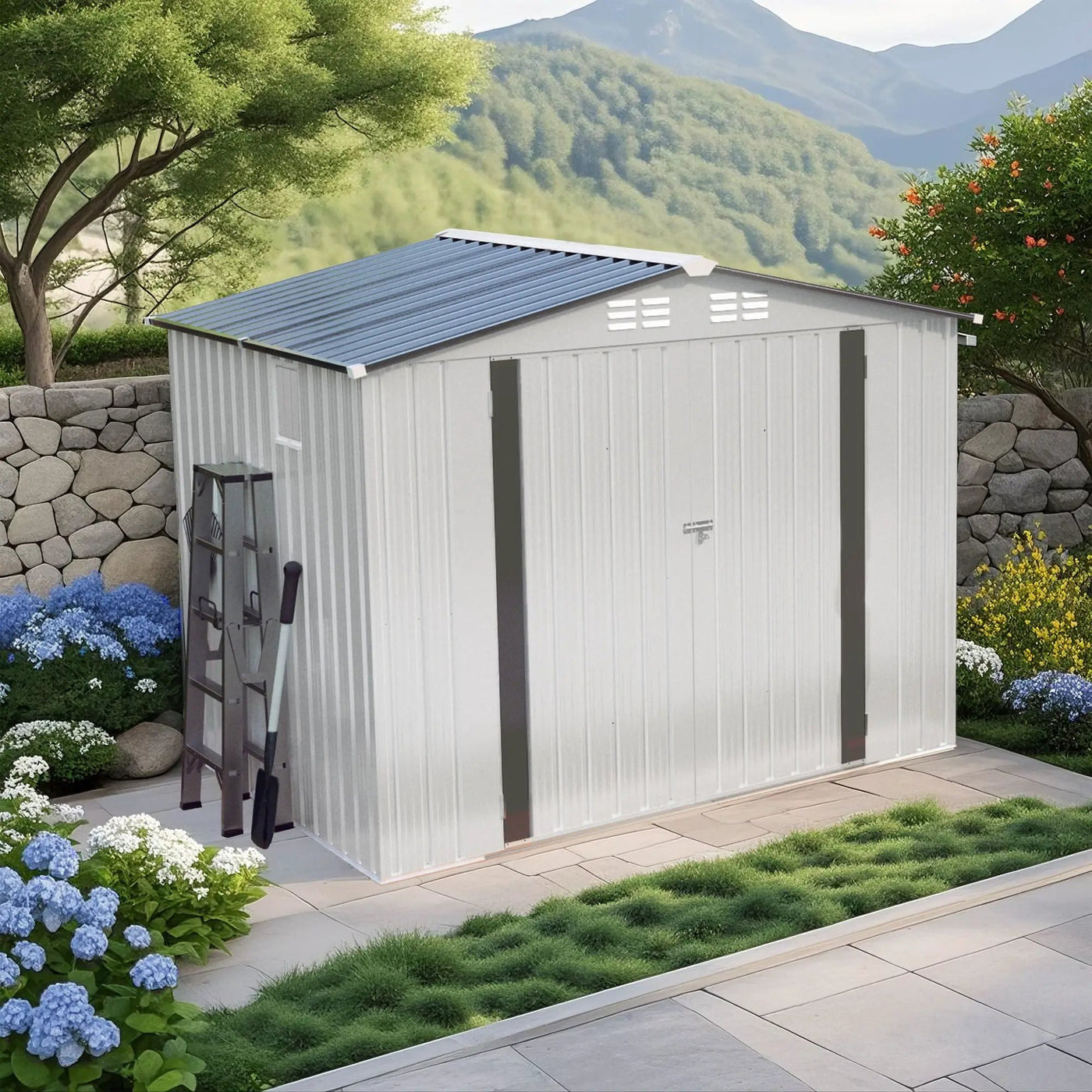 Garden Tool Shed Metal Storage Shed With Peaked Roof Waterproof Lockable Door by HouseOfZazla