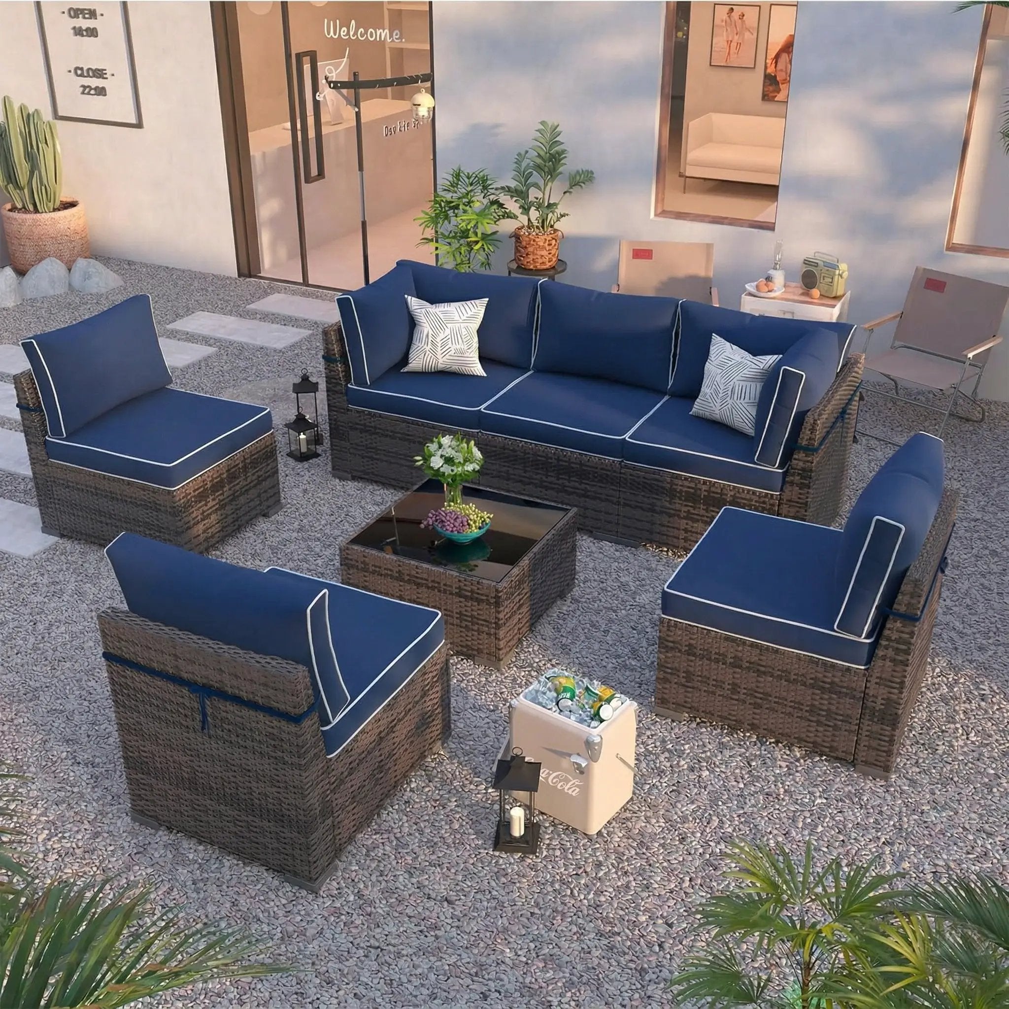 Cushion Covers for 7-Piece (6-Seaters) Wicker Rattan Sectional Sofa - Navy Blue by HouseOfZazla