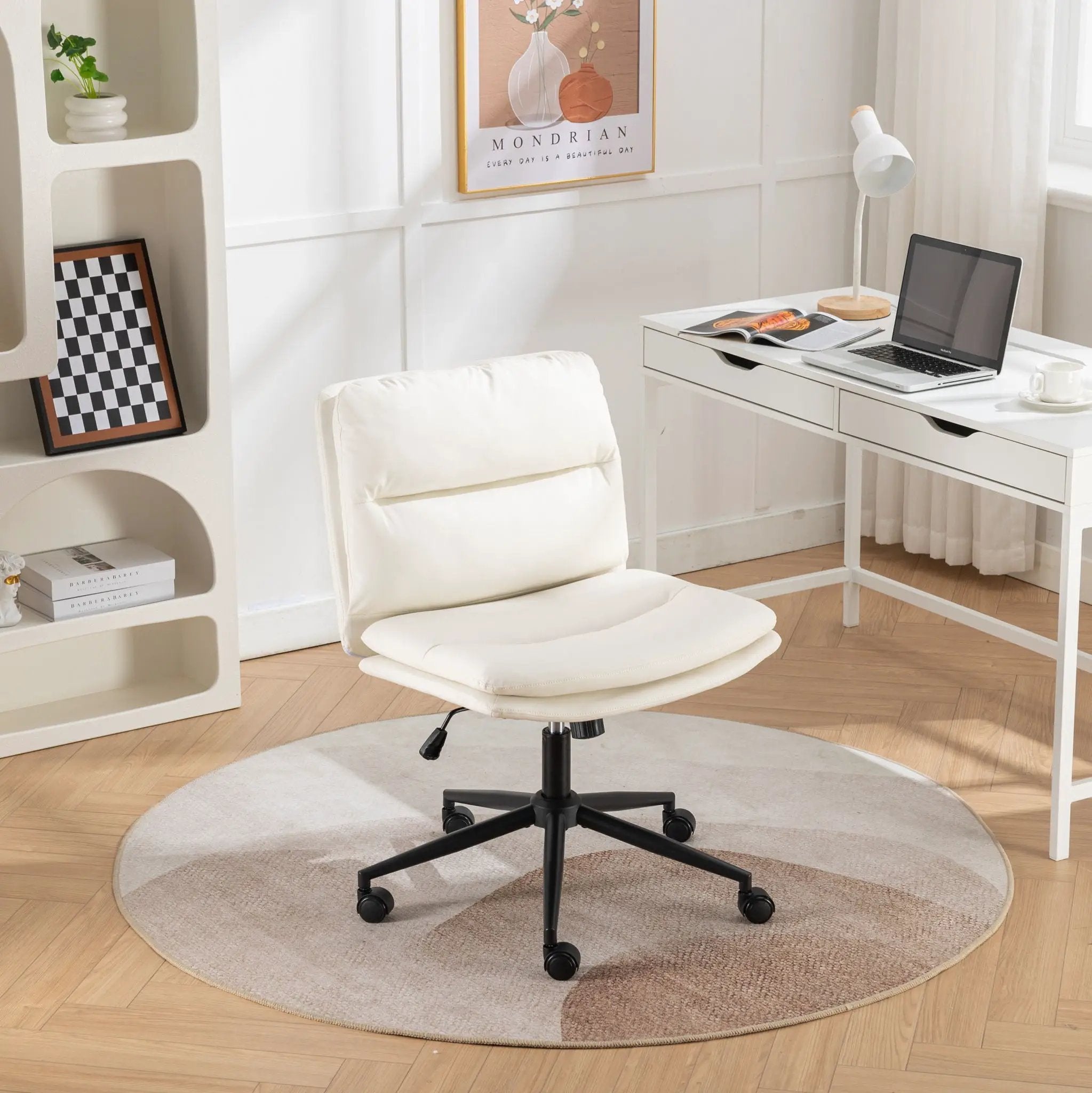 Bizerte - Adjustable Swivel Criss-Cross Chair, Wide Seat / Office Chair / Vanity Chair - White by Unique Piece Furniture