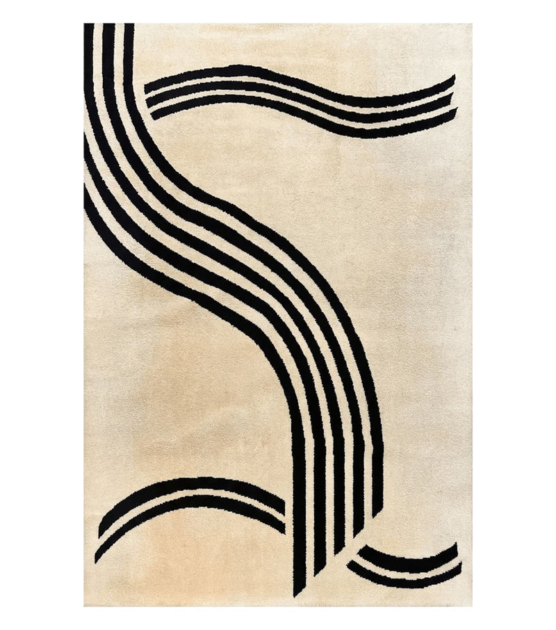 Modern Rug 6x9, Cream and Black, Abstract Pattern by Jewel Rugs