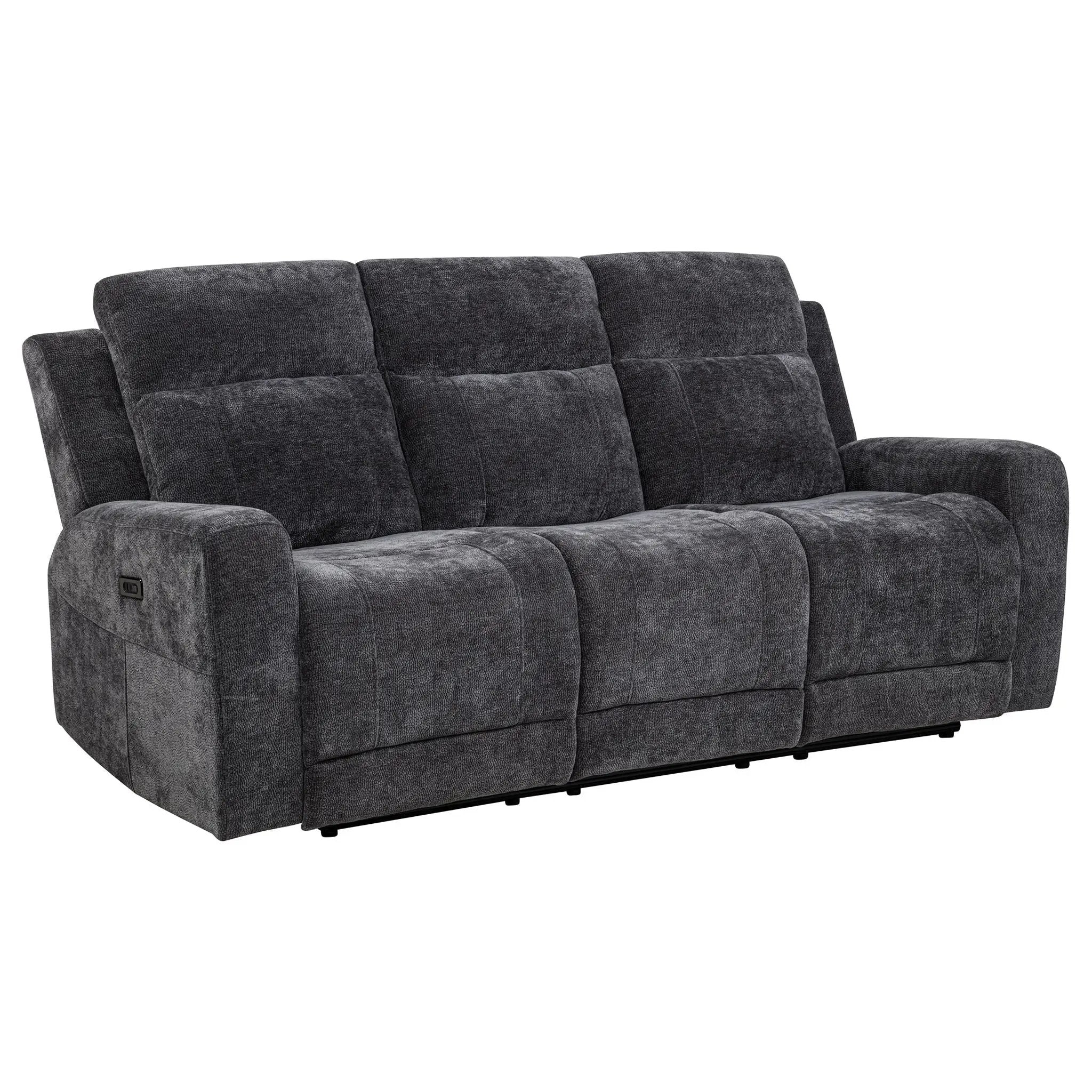 Kennett Chenille Upholstered Power Reclining Sofa Dark Grey by Unique Piece Furniture