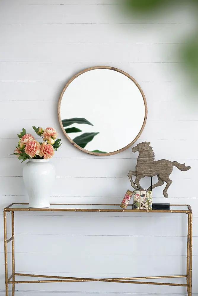 Round Wood Mirror, Wall Mounted Mirror Home Decor For Bathroom Living Room by HouseOfZazla