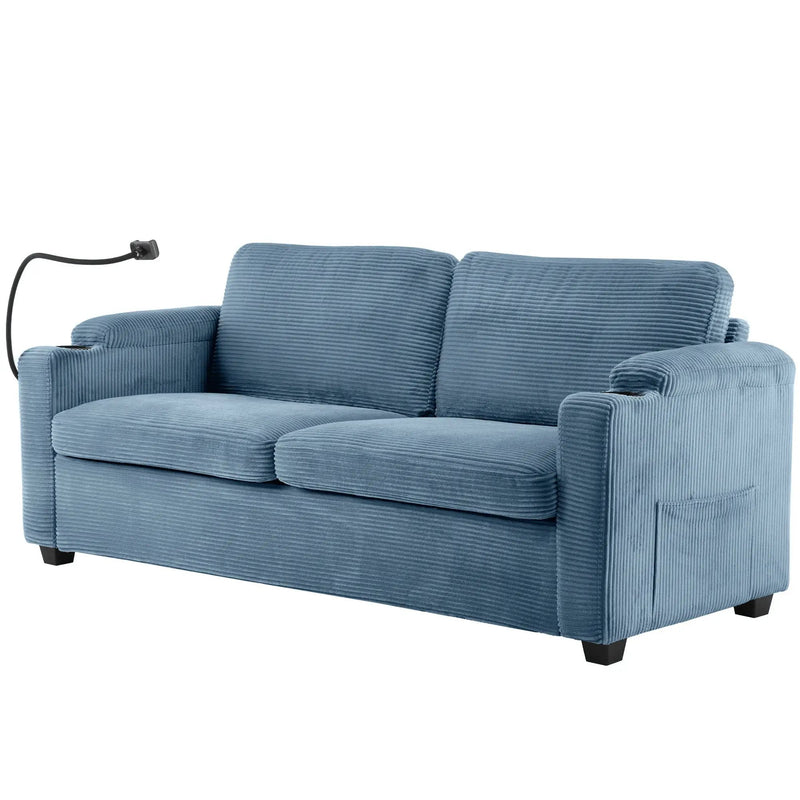 Sleeper Sofa Loveseat Sofa With Full Size Mattress, 2 USB Ports, 2 Cup Holders, 2 Side Pockets And Phone Holder by HouseOfZazla